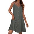 thumbnail image 2 of Sevevn Fashion Women's Summer Button Casual V-Neck Sleeveless Solid Beach Sundresses Boho Dress Mini Dresses, 2 of 7