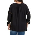 thumbnail image 4 of Agnes Orinda Women Plus Size Tops Tie Neck 3/4 Sleeves Hollow Out Tassel Bowknot Casual Tunic Blouse 3X Black, 4 of 6