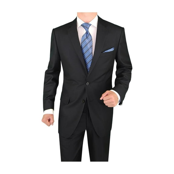 Salvatore Exte Men's Modern Two Button Sharkskin Suit Black