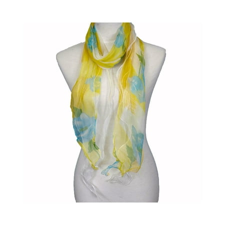 Ruffle Scarf - Zodaca Fashion Women Ladies Lightweight Double Layer 100% Silk Floral Ruffle Summer Silk Scarf for Women