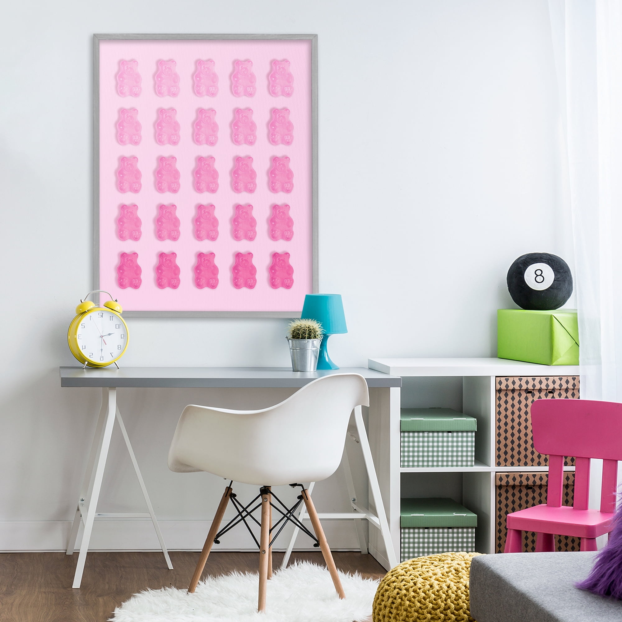 Stupell Industries Gradient Pastel Pink Bears Gray Framed Giclee Art, design by LISH Creative