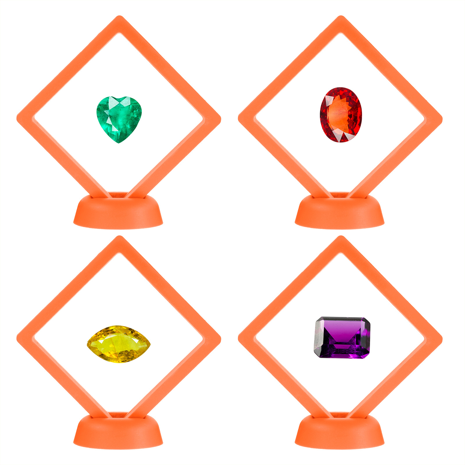 Unique Bargains 4Pcs Floating Frame Display Holder Stand 3.54" x 3.54" x 0.8" Orange