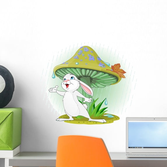 Cute Rabbit Wearing Rain Wall Decal by Wallmonkeys Peel and Stick Graphic (18 in H x 18 in W) WM209215