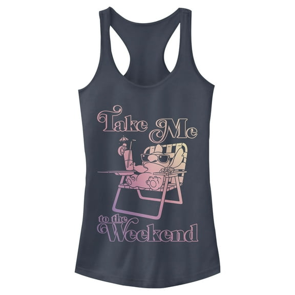 Junior's Lilo & Stitch Take Me to the Weekend  Racerback Tank Top Indigo Large