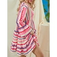thumbnail image 6 of Yunliwuli Women Flowy Dress Casual Contrast Color Loose V Neck Long Sleeve Party Dress for Beach Cocktail Club Streetwear, 6 of 9