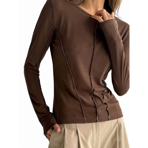 Seamless Women'S Long Sleeve Crop Yoga Top - High Stretch, Ideal for Gym & Yoga Brown XL