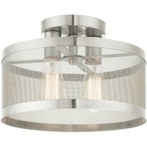 2 Light Brushed Nickel Semi Flush mount ceiling light fixture with Brushed Nickel Stainless Mesh