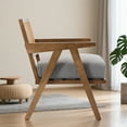 thumbnail image 2 of Comfy Living Room Chairs with Sturdy Wood Legs, Accent Chair Mid Century Modern, Rattan Backrest & Beige Thick Linen Cushion, Armchair for Bedroom Balcony Apartment, 2 of 8