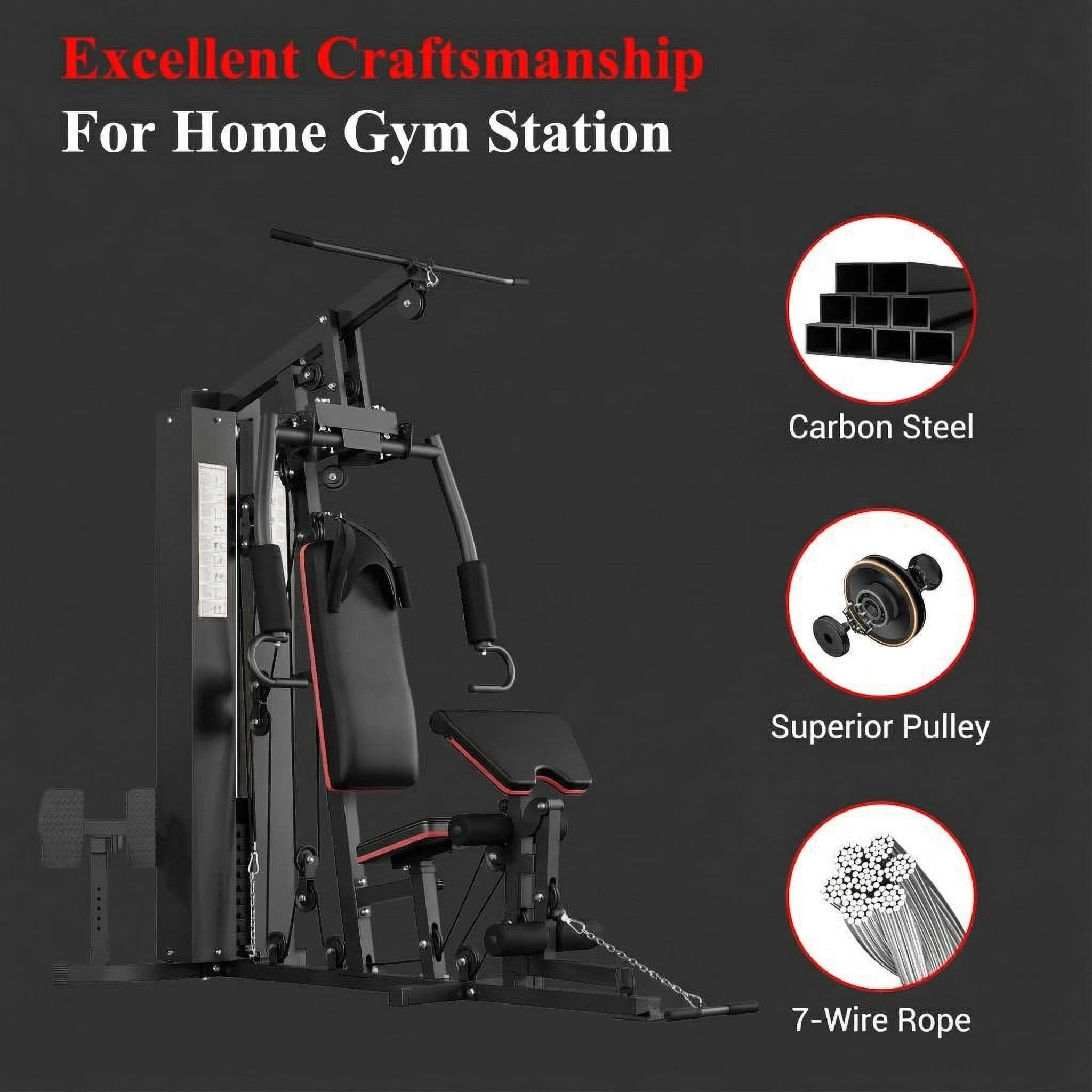 GARVEE Home Gym Station,Multifunctional Full Body Workout Machine with 150LBS Weight Stack,Preacher Curl Pad,Leg Developer for Strength Training,Black