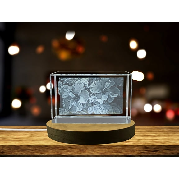 Tropical Charm: 3D Engraved Crystal Hibiscus