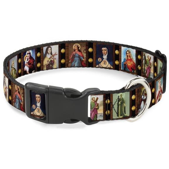 Buckle-Down Pet Collar, Dog Collar Plastic Buckle, Saint Blocks, 7 to 8.5 Inches 0.5 Inch Wide