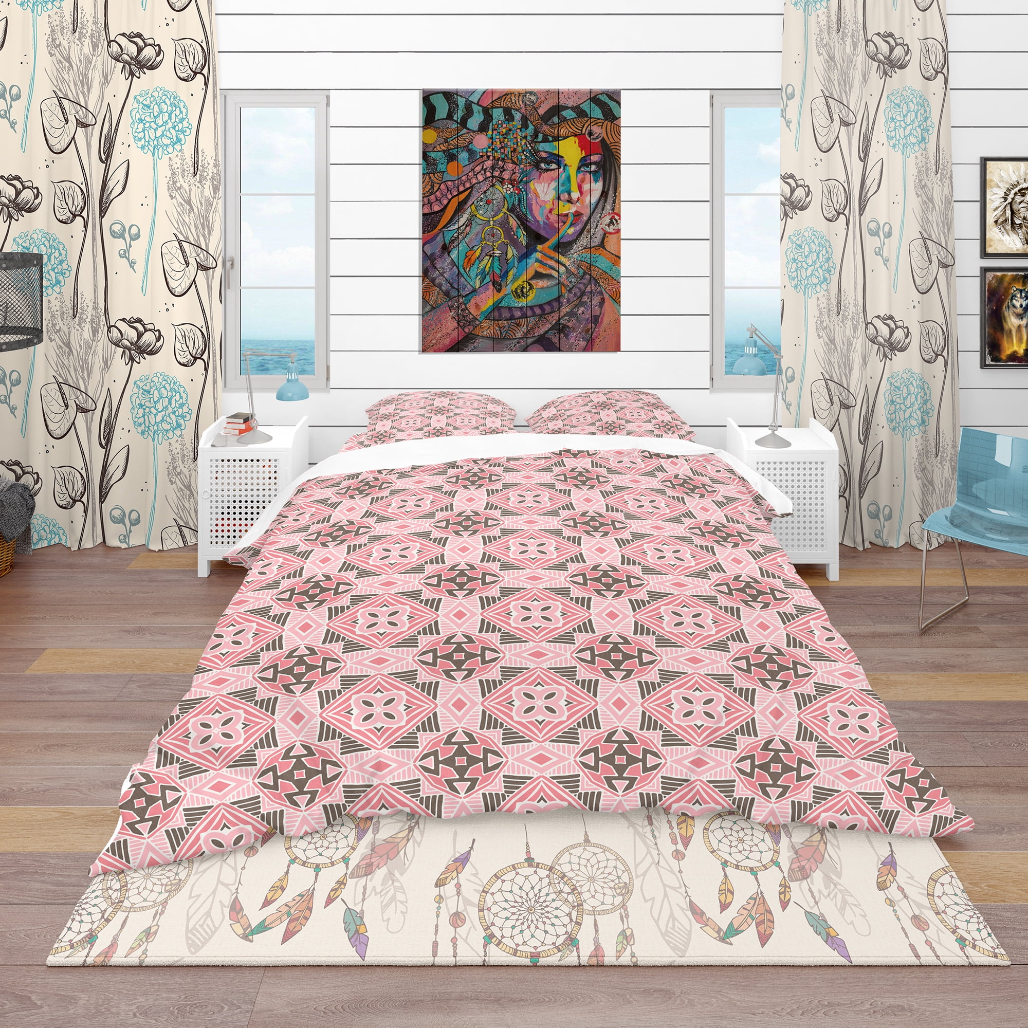Designart 'Abstract Geometric Tiles Bohemian' Bohemian & Eclectic Duvet Cover Set