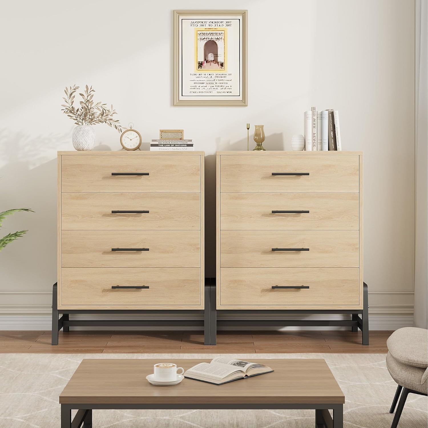 Hetoy 4 Dresser for Bedroom, 38.6" Tall Dresser, Tall Drawer Dresser with Storage Freestanding, Wooden Closet Dresser Storage Dresser Chest for Living Room, Bedroom, Entryway, Natural Oak