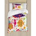 thumbnail image 1 of Sea Animals Twin Size Duvet Cover Set, Cartoon Art with Fish Seahorse Starfish Dolphin Coral Underwater Life Kids, Decorative 2 Piece Bedding Set with 1 Pillow Sham, Multicolor, by Ambesonne, 1 of 3