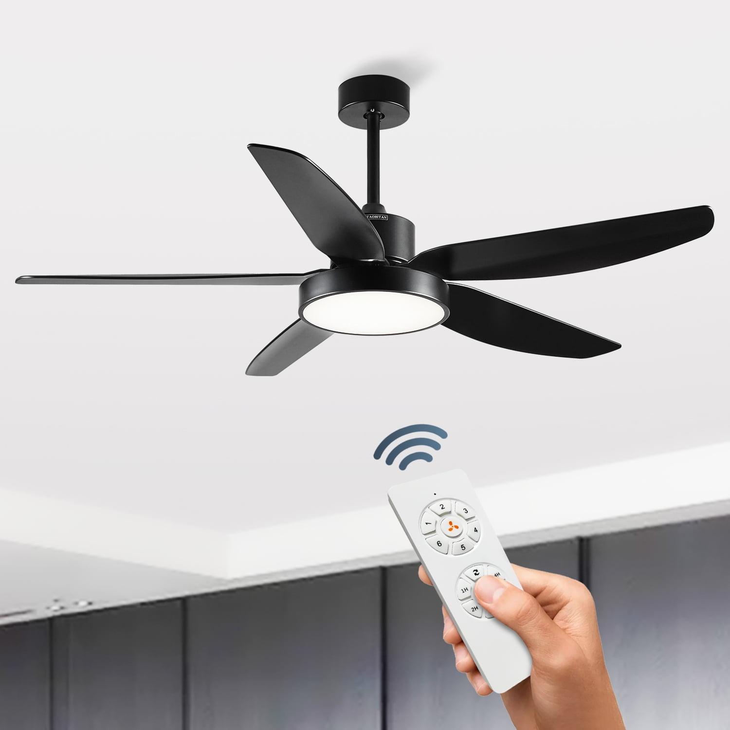 ALUOCYI 56 inch Matte Black Ceiling Fan with Lights and Remote, Indoor