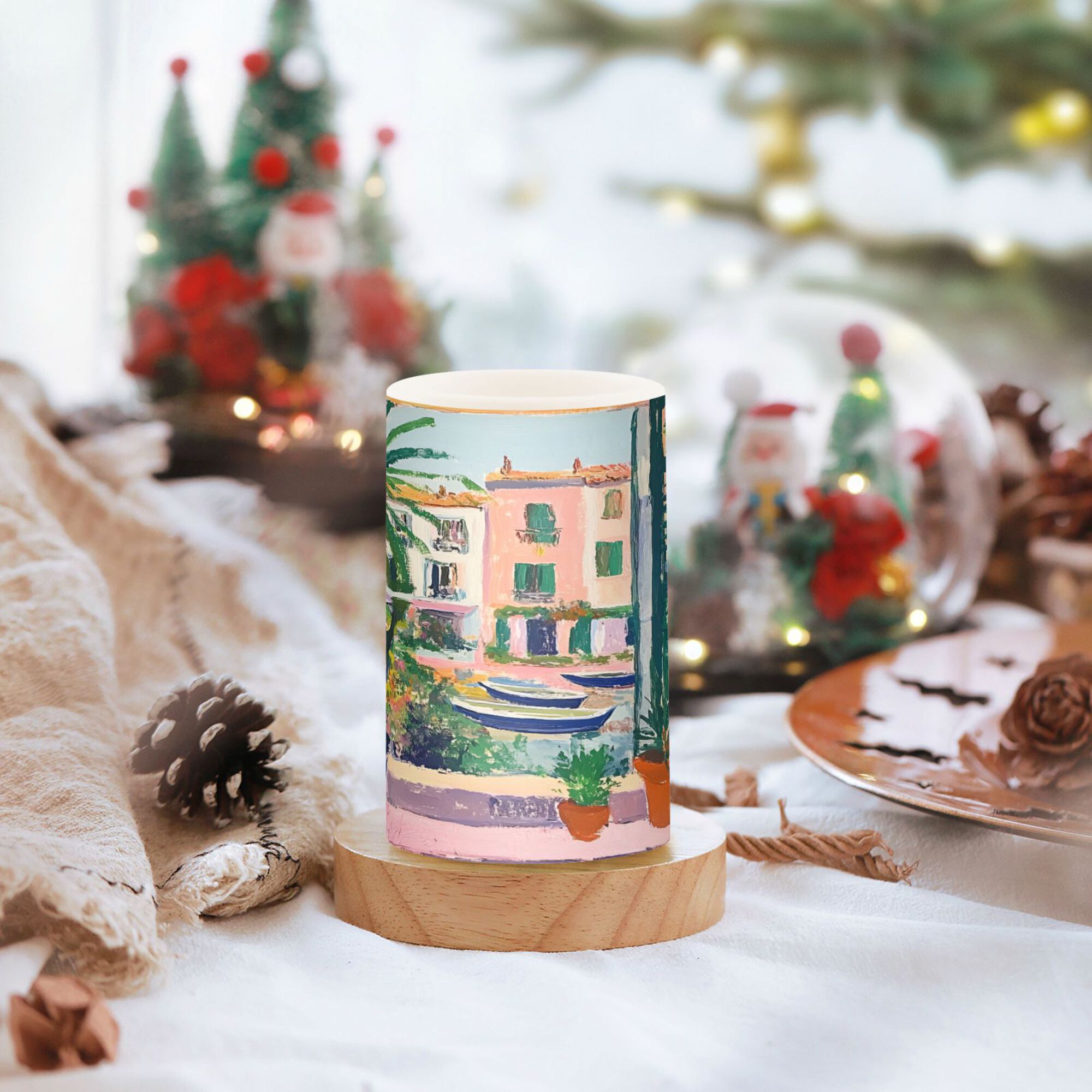 Yayeee Flameless Candles with Remote Flickering Battery Operated Multi Color Changing, Beige Abstract