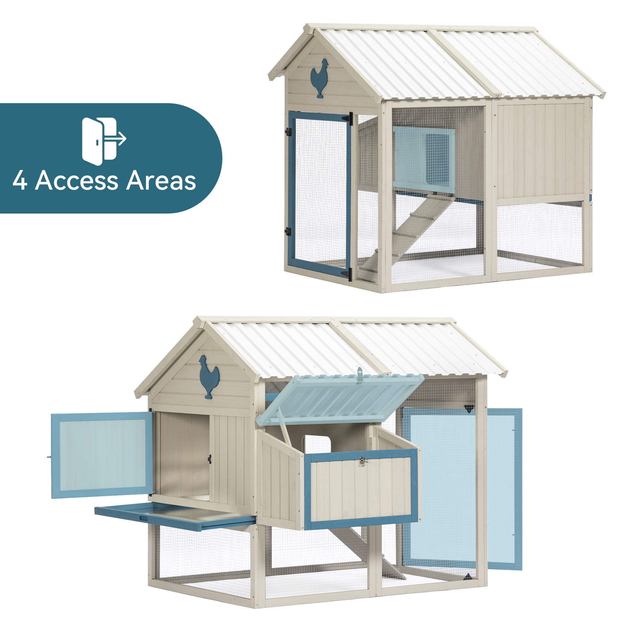 Pefilos 55" Outdoor Rabbit Hutches with PVC Roof, Hen House with Nesting Box for 6-8 Chickens Rabbit Cages for Removable Bottom, White Pefilos 55" Outdoor Rabbit Hutches with PVC Roof, Hen House with Nesting Box for 6-8 Chickens Rabbit Cages for Removable Bottom, White