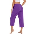 thumbnail image 7 of Capri Pants for Women Spring Summer Cotton Linen Straight Wide Leg Loose Drawstring Elastic Waist Cropped Trouser Purple 2XL, 7 of 7