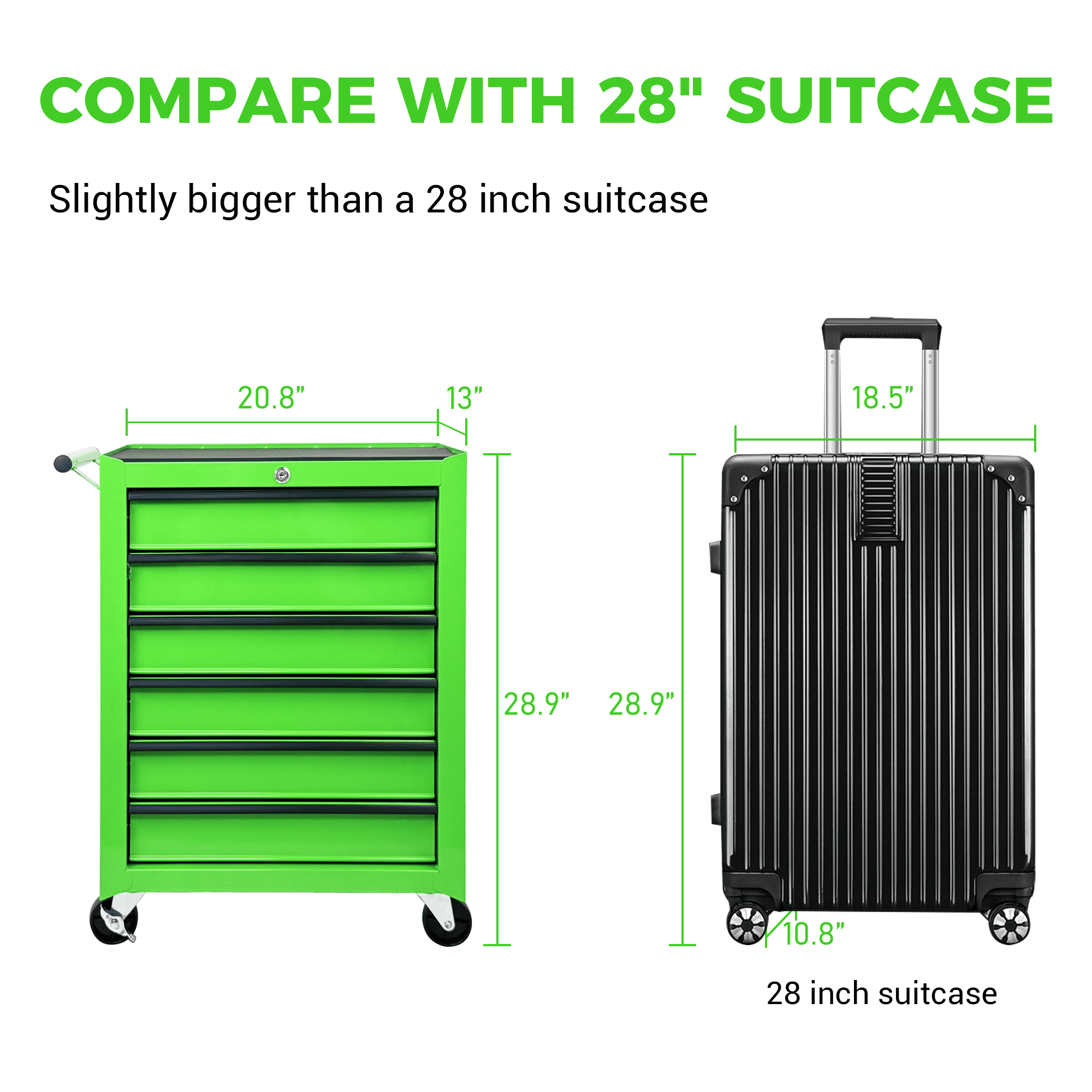 6 Drawer Tool Chest Cabinet with Ball Bearing Drawer Slides,20"W Rolling Metal Tool Chest with 6 Drawers,Steel Tool Storage Box Organizer,Green