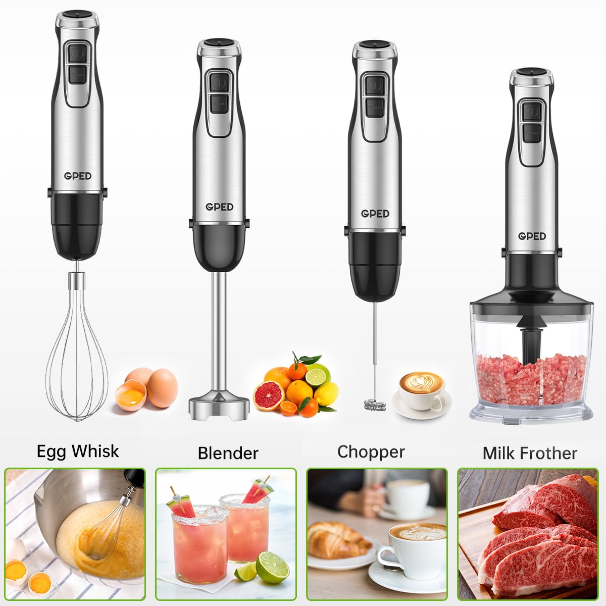 YISSVIC Hand Blender 1200W 5 In 1 Immersion Blender 12 Speed Stick Blender  with 500ml Food Grinder 700ml Container Chopper Whisk Puree Infant Food