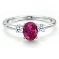 thumbnail image 3 of Gem Stone King 14K White Gold Red Created Ruby and White Topaz Engagement Ring for Women | 1.13 Cttw | Oval 7X5MM | Gemstone July Birthstone | Size 7, 3 of 6