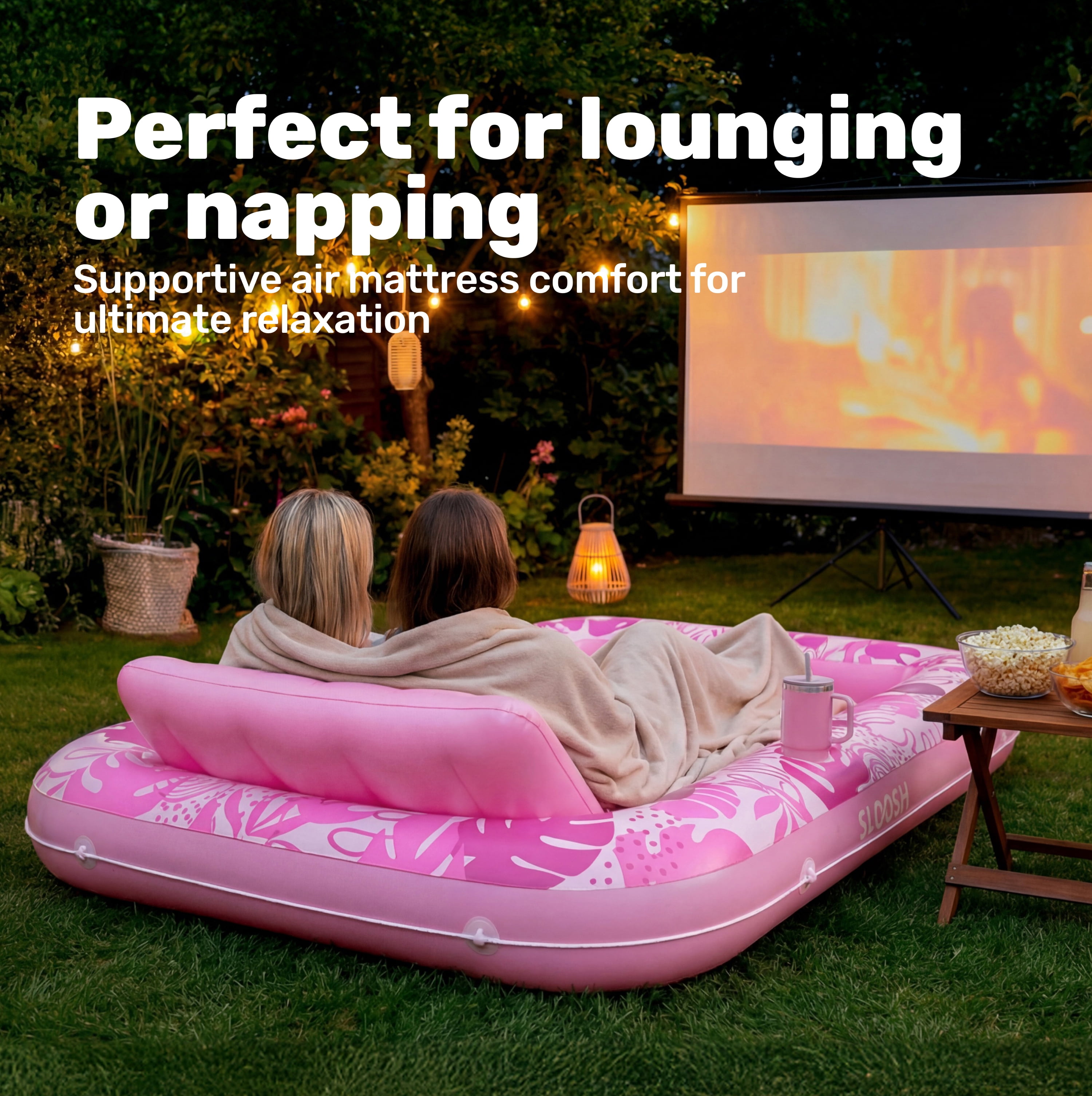 SLOOSH Inflatable Tanning Pool Lounger Float, 85" x 57" Extra Large Suntan Sun Tan tub for Adults, Tanning chair, Bed Blow up, Raft Lounge Floatie,XL-Blushing Pink
