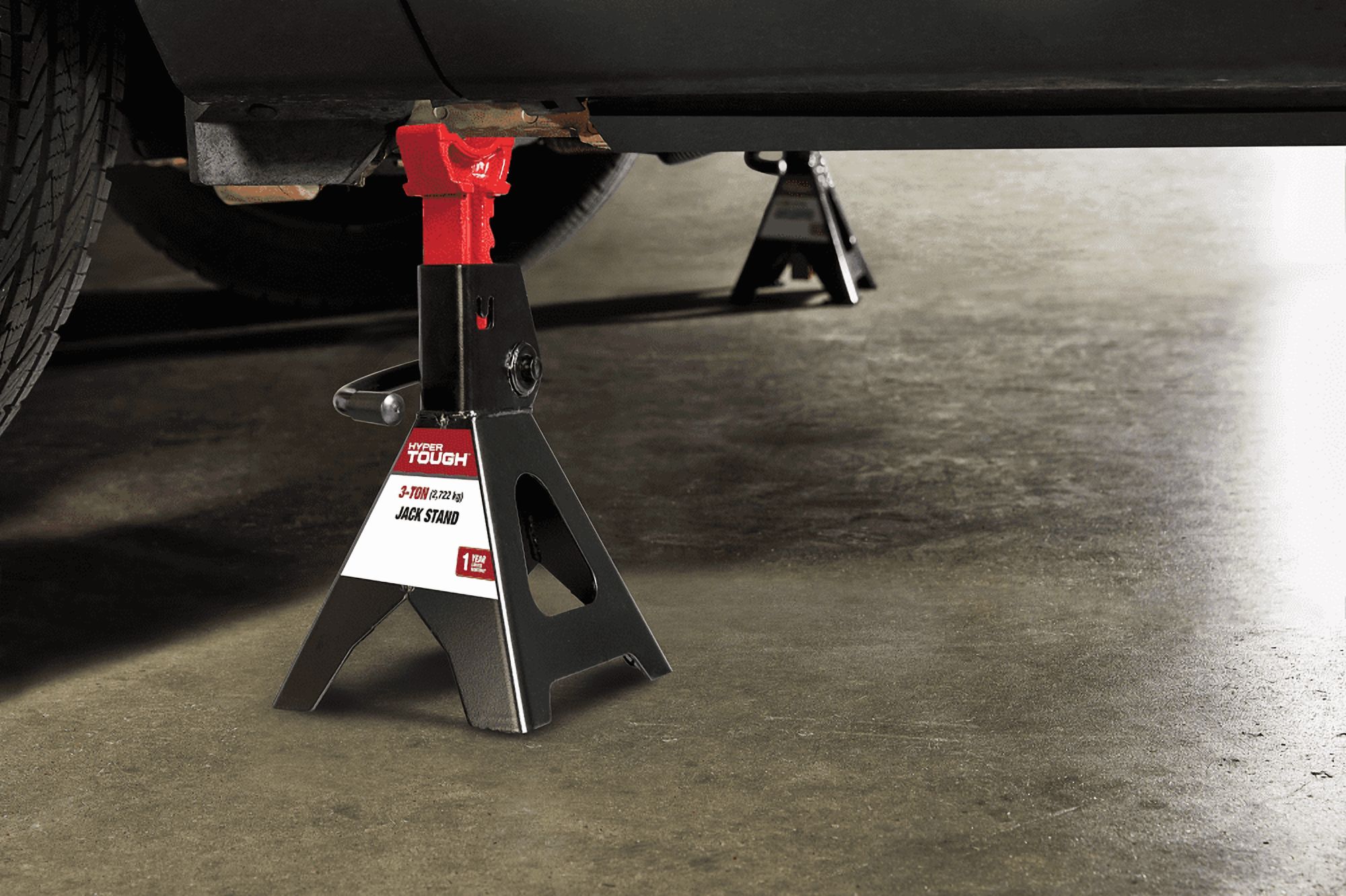 HYPER TOUGH 3 TON STEEL RATCHETING JACK STANDS, BLACK, 1 PAIR