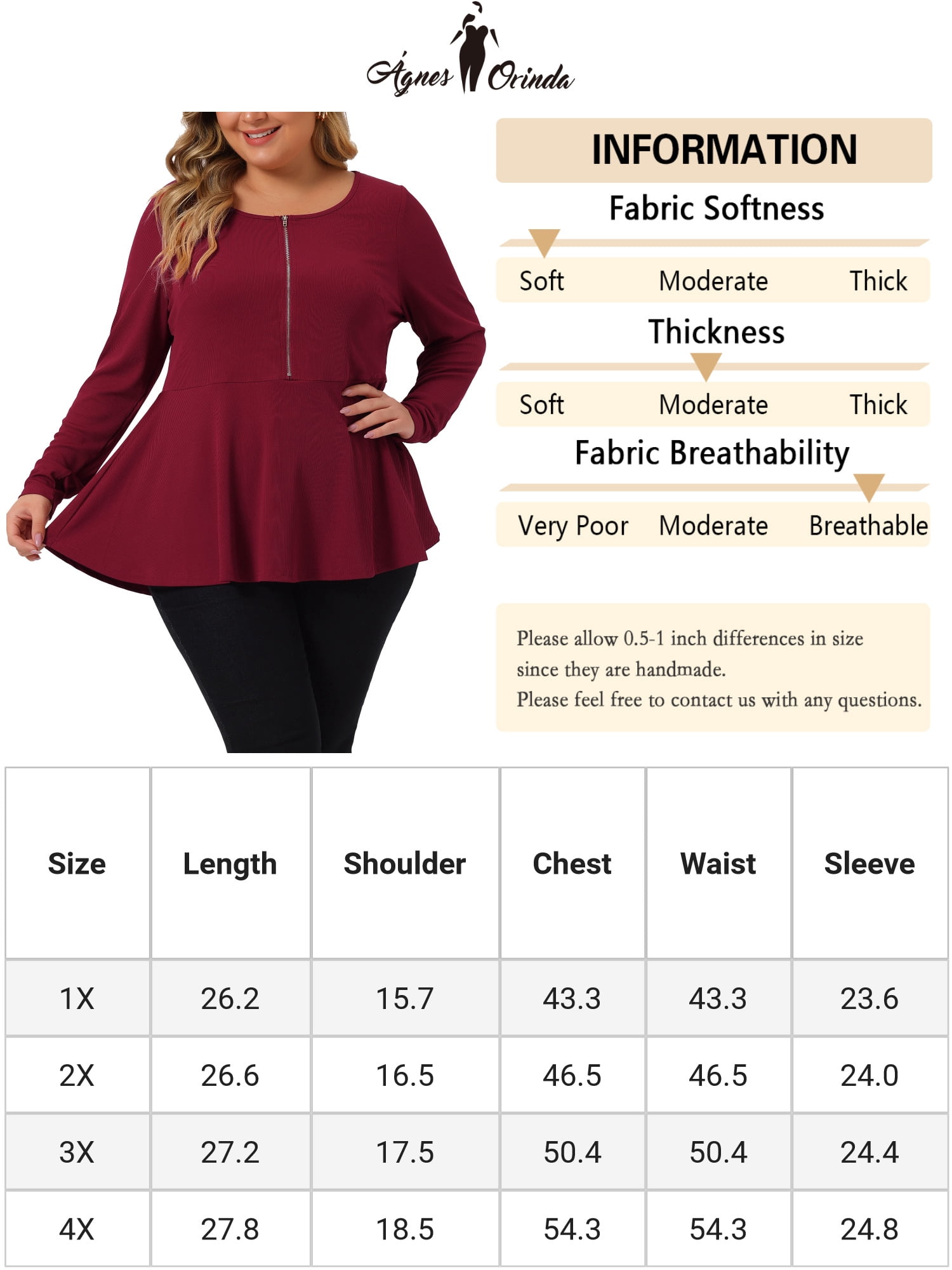 Unique Bargains Women's Plus Size Half Zip Up Short Sleeve Ruffle Shirts Blouses 1X Burgundy
