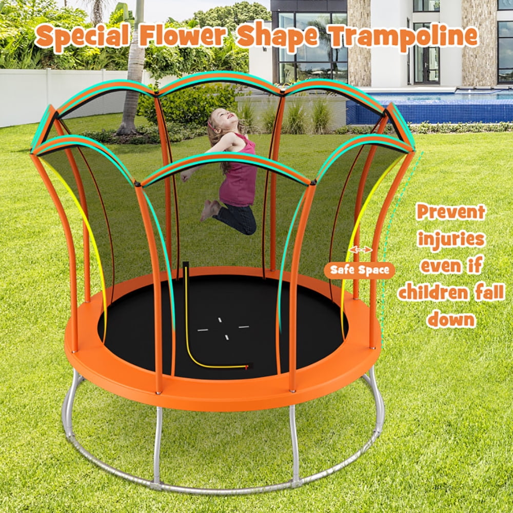 Aimee Lii 10 Feet Unique Flower Shape Trampoline with Galvanized Steel Frame, Large Trampoline for Backyards, Outdoor Kids Trampoline-Orange