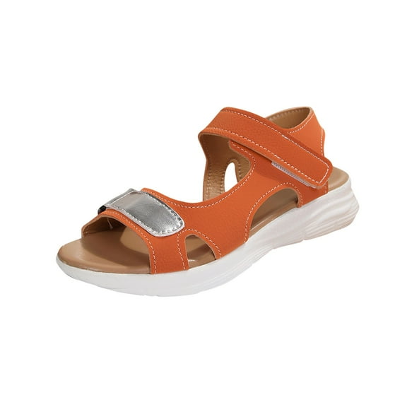 Hopeusnice Sandals for Women Trendy Non-Slip Breathable Soft PU Materials Summer Shoes Women's Sandals Thick-Soled Heel Open Toe Comfortable Walking Shoes Orange 42
