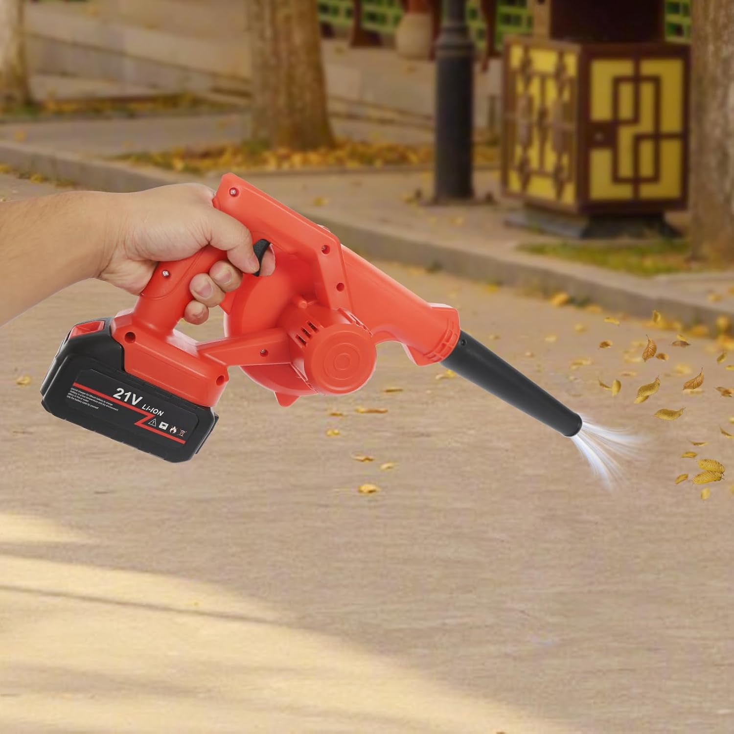 800W Battery Powered Cordless Leaf Blower, 6000-8000rpm Suction Blowing Machine, Vacuum Dust Clean Leaf Blower with Dust Collection Bag