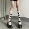 thumbnail image 2 of HBFAGFB Bas pour Femmes Mode Chaussettes Mi-Mollet Résille Fines avec Nœud Beige Taille Unique, 2 of 3