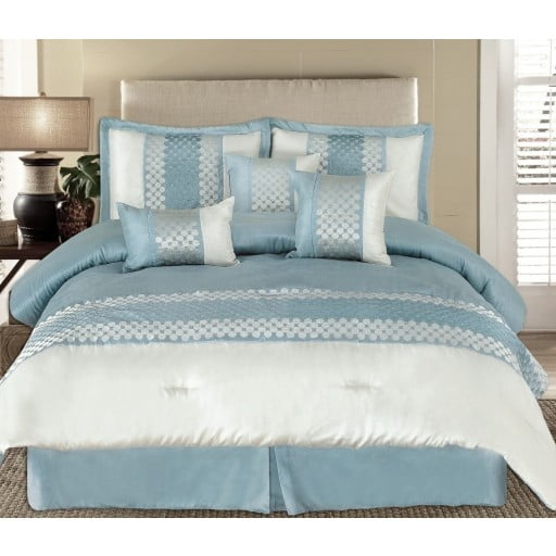 7pc Andrea Light Blue Luxury Bedding Set