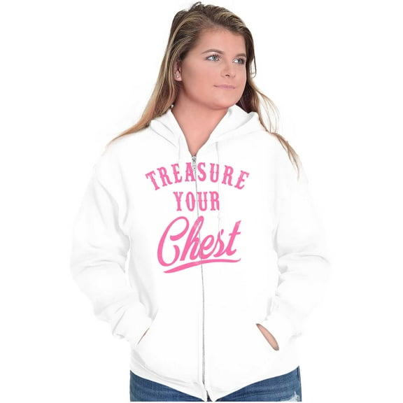 Treasure Your Chest Breast Cancer Zip Hoodie Sweatshirt Women Brisco Brands S