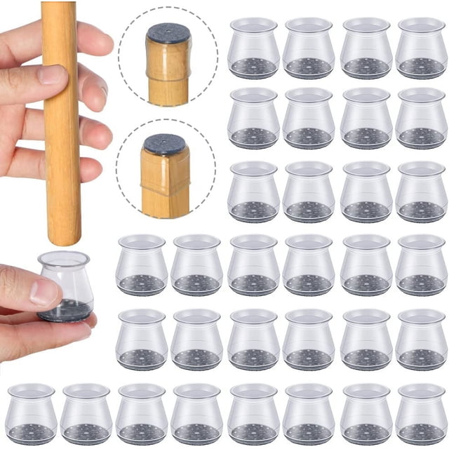 32 protectores de patas de silla de silicona (gris, pequeño), deslizador de silla para pisos de madera dura, para patas de silla redondas y cuadradas, elimina el ruido y los rayones