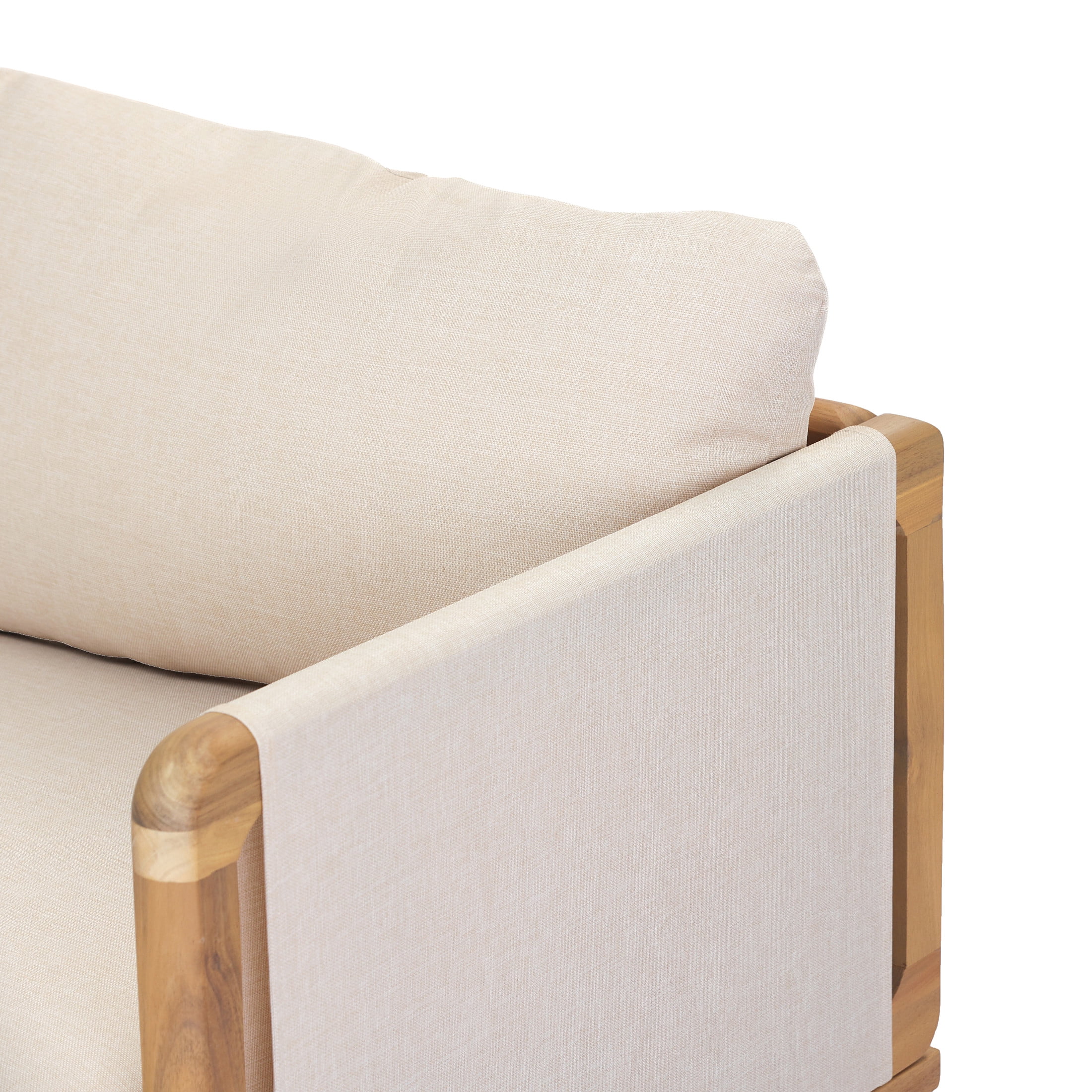 Christopher Knight Home 4-Seater Outdoor Sofa, Acacia Wood Frame with Thick Cushion, Light Teak+Beige