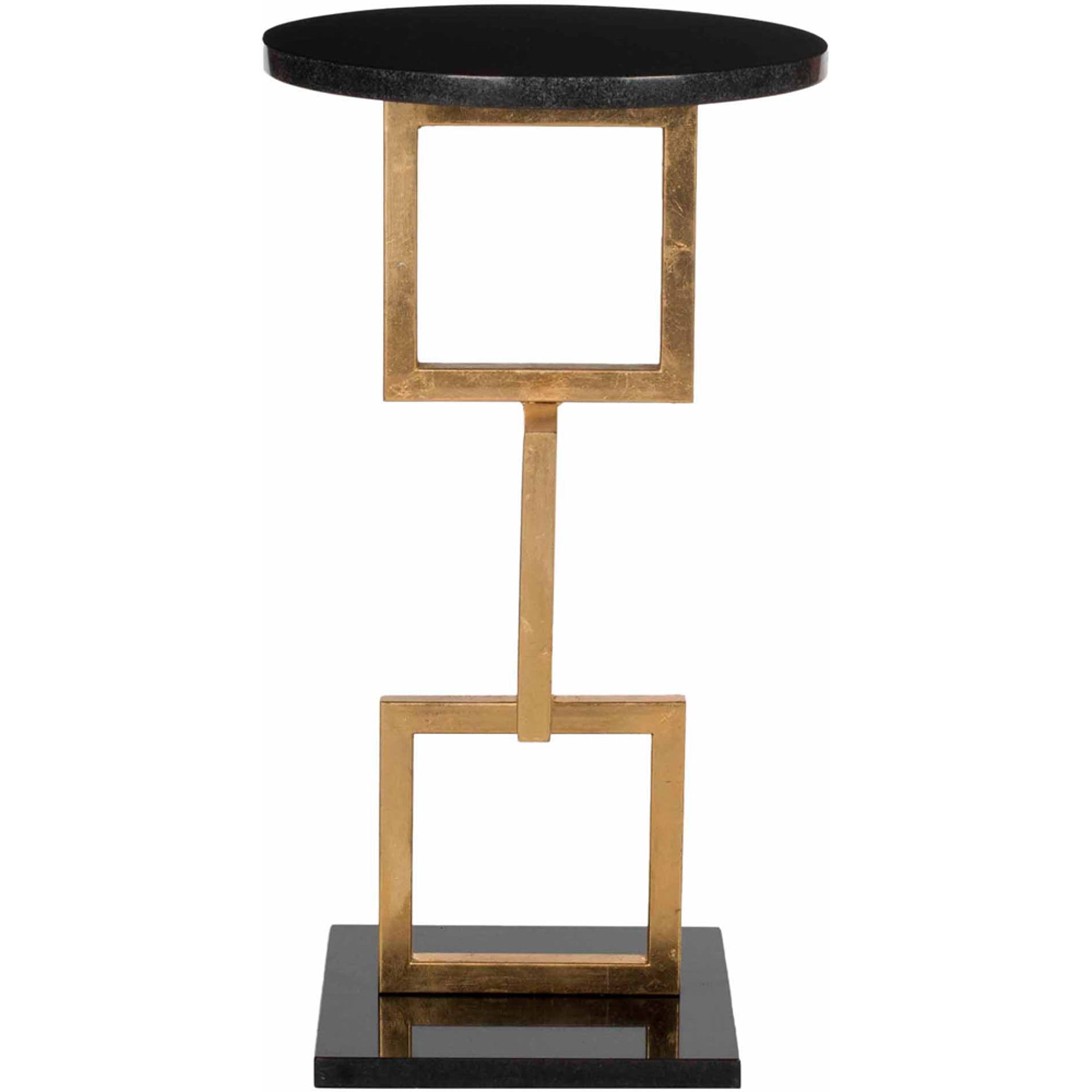 SAFAVIEH Cassidy 23 in. H Round Top Square Base Iron Accent Table, Gold/Black Marble