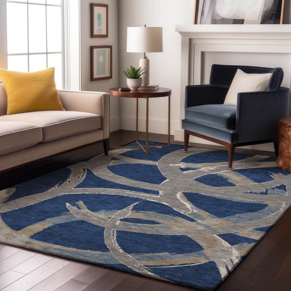 Addison Rugs Mayfield Premium Machine Washable Transitional Circles Navy Rectangle Rug, 10' x 14'