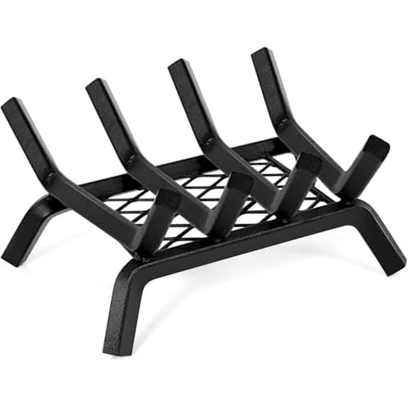 Fireplace Grate with Ember Retainer - Wrought Cast Iron - 14 Inch Fireplace & Wood Stove Grate, Indoor/Outdoor Firewood Log Holder Rack