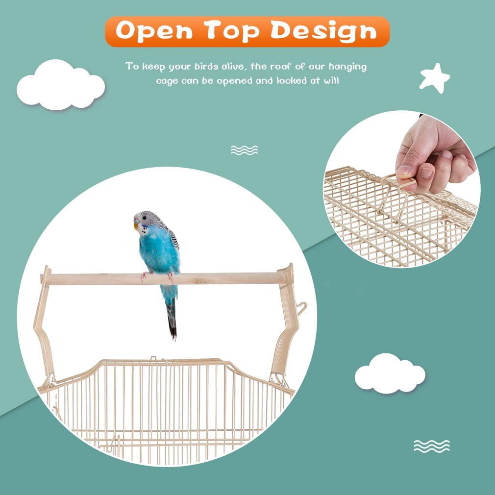 CL.HPAHKL Large Bird Cage, 64 inch Parakeet Cage with Open Play Top & Rolling Stand, Wrought Iron Birdcage for Parrot Cockatiel Cockatoo Lovebird, Almond