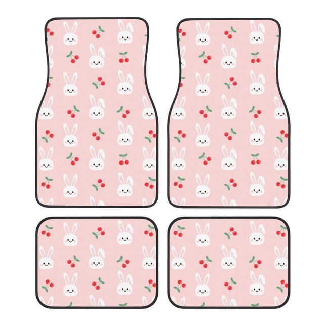 Balery Rabbit And Cherry Juego de 4 Alfombrillas para Auto, Revestimientos de Caucho Resistente, Diseño Antideslizante