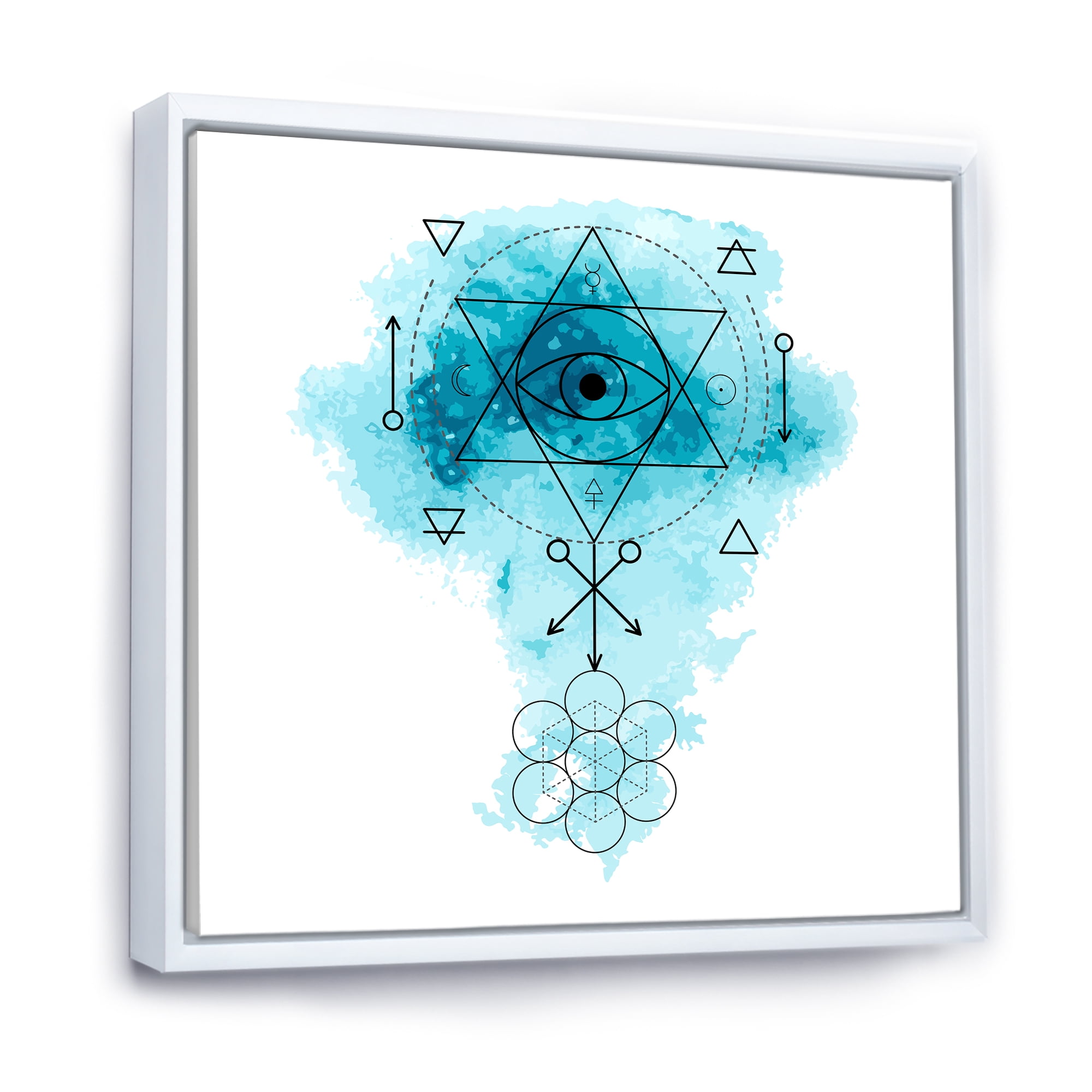 Designart 'Sacred Geometry and Symbol of Alchemy II' Bohemian & Eclectic Framed Canvas Wall Art Print