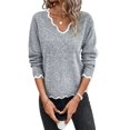 thumbnail image 3 of Women V Neck Sweaters Pullover Cozy Light-Weight Sweaters Long Sleeve Tops Gray S, 3 of 8