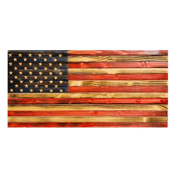 Rustic Handmade Distressed Finish Small Wooden American Flag Patriotic Indoor/Outdoor Wall Hanging
