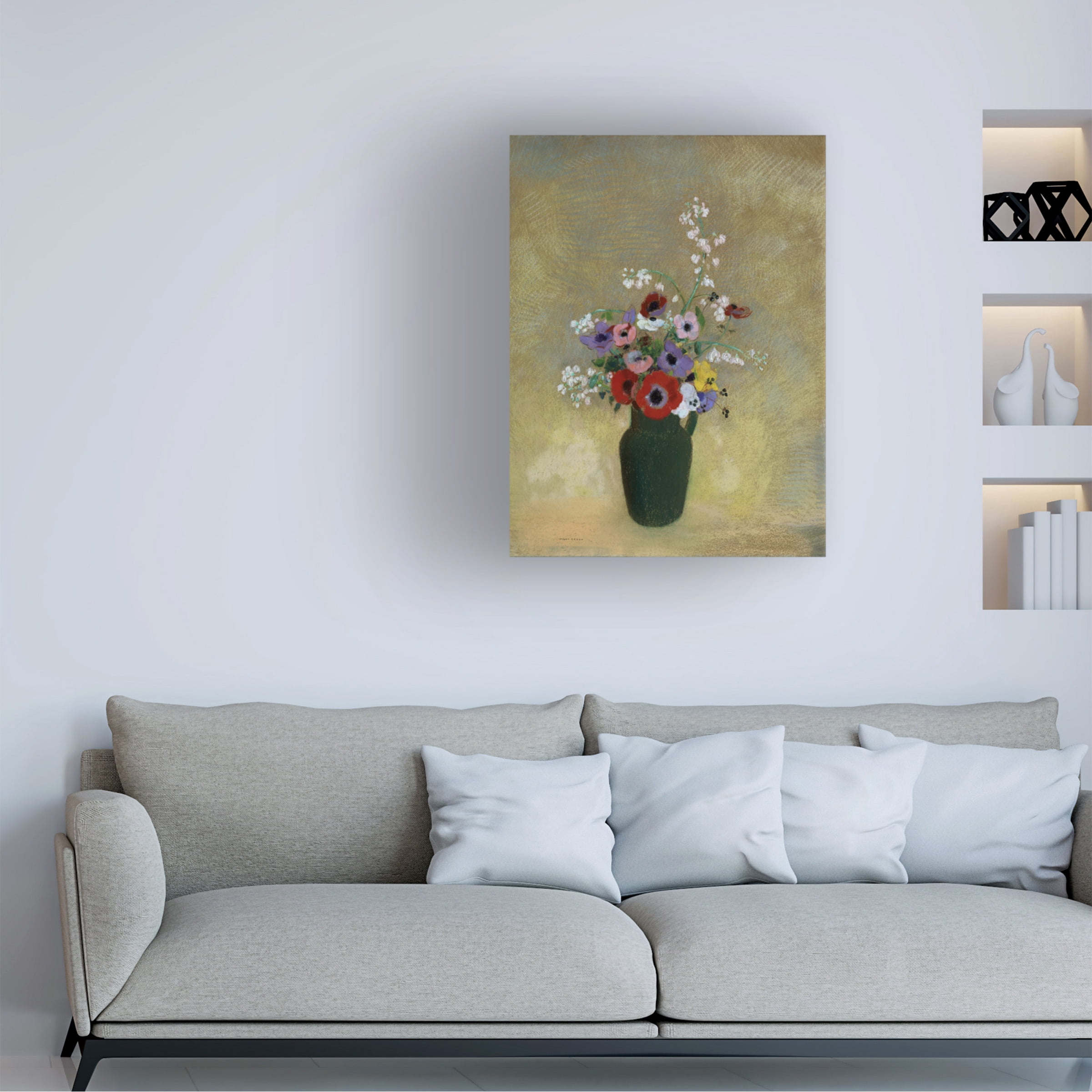 Odilon Redon 'Large Green Vase With Mixed Flowers' Canvas Art