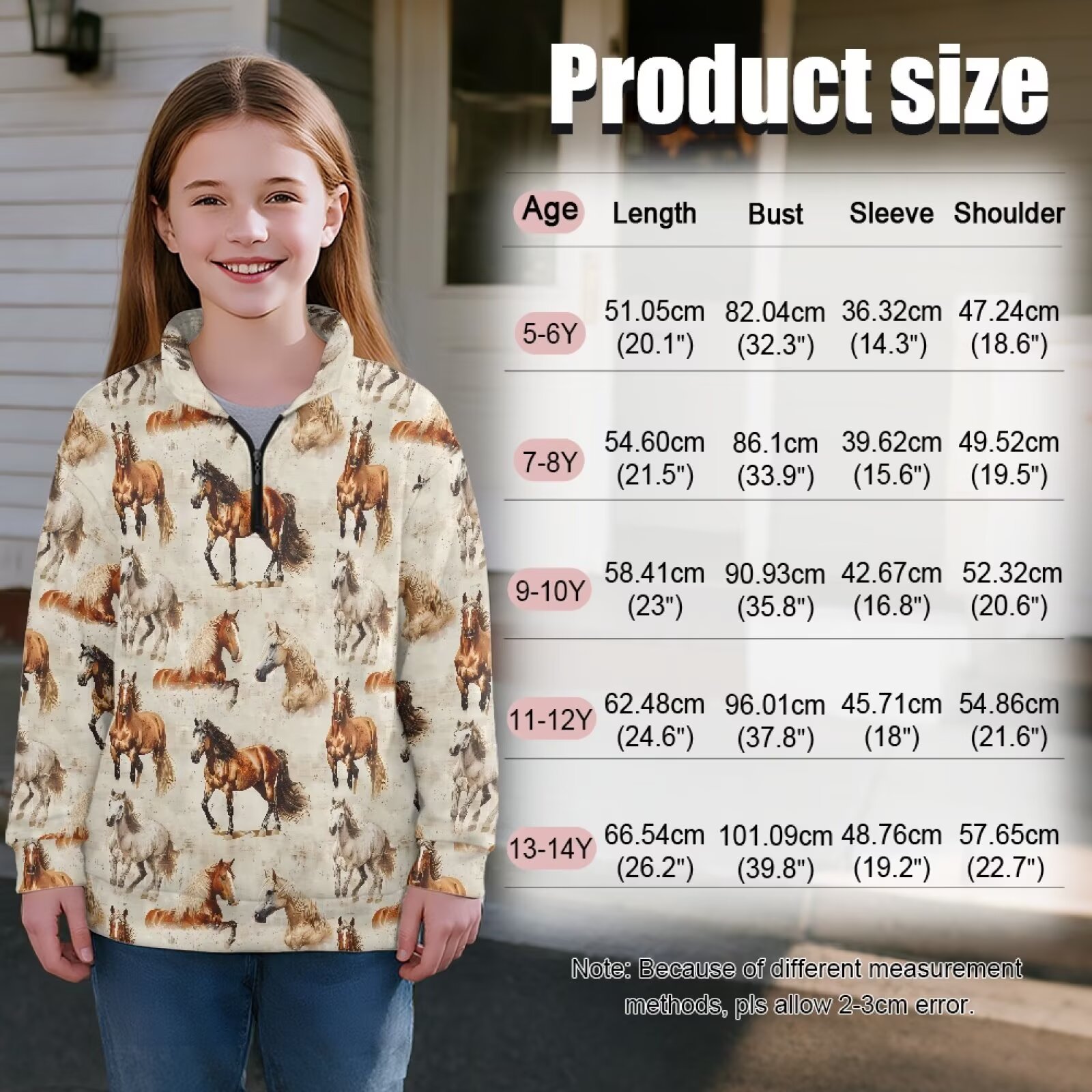 Uorisanigo Kids Girls Half Zip Pullover Sweatshirt Fall Trendy Western Horse Print Quarter Zipper Cropped Sweatshirt Loose Long Sleeve Workout Shirts Comfy Pullover Jackets