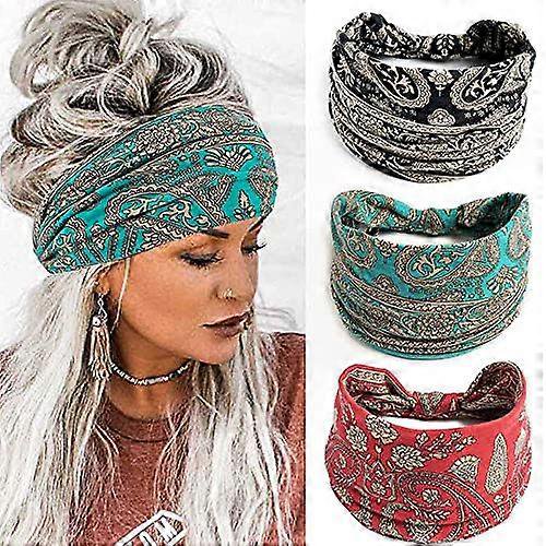 ZHAOCHENG Diademas Bufanda para el cabello con nudo ancho Banda para el cabello con estampado floral