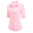thumbnail image 3 of Zeagoo Womens 3/4 Sleeve Collared Button Down Shirt Summer Cotton Slim Fit Work Dress Shirts Office Formal Blouse, 3 of 6