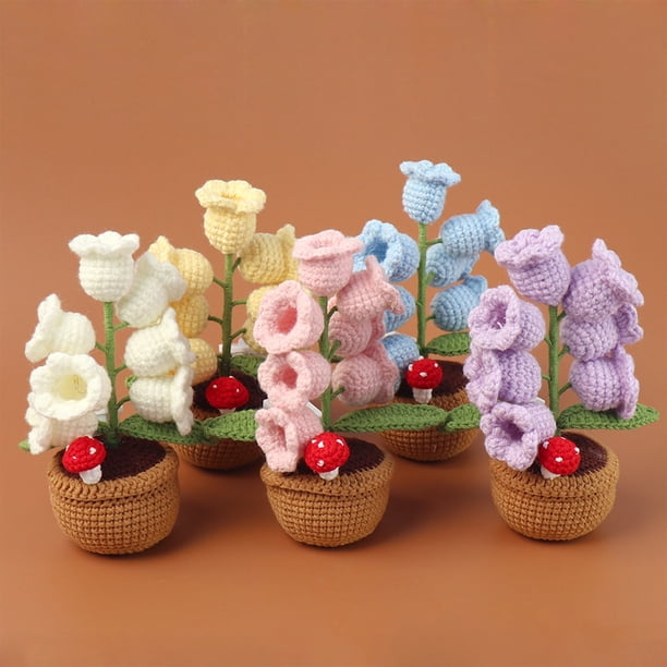 Planta suculenta de ganchillo tejida en maceta - Decoración de escritorio de tela artificial para coche, hogar, oficina - 15x11cm en blanco, rosa, amarillo, azul