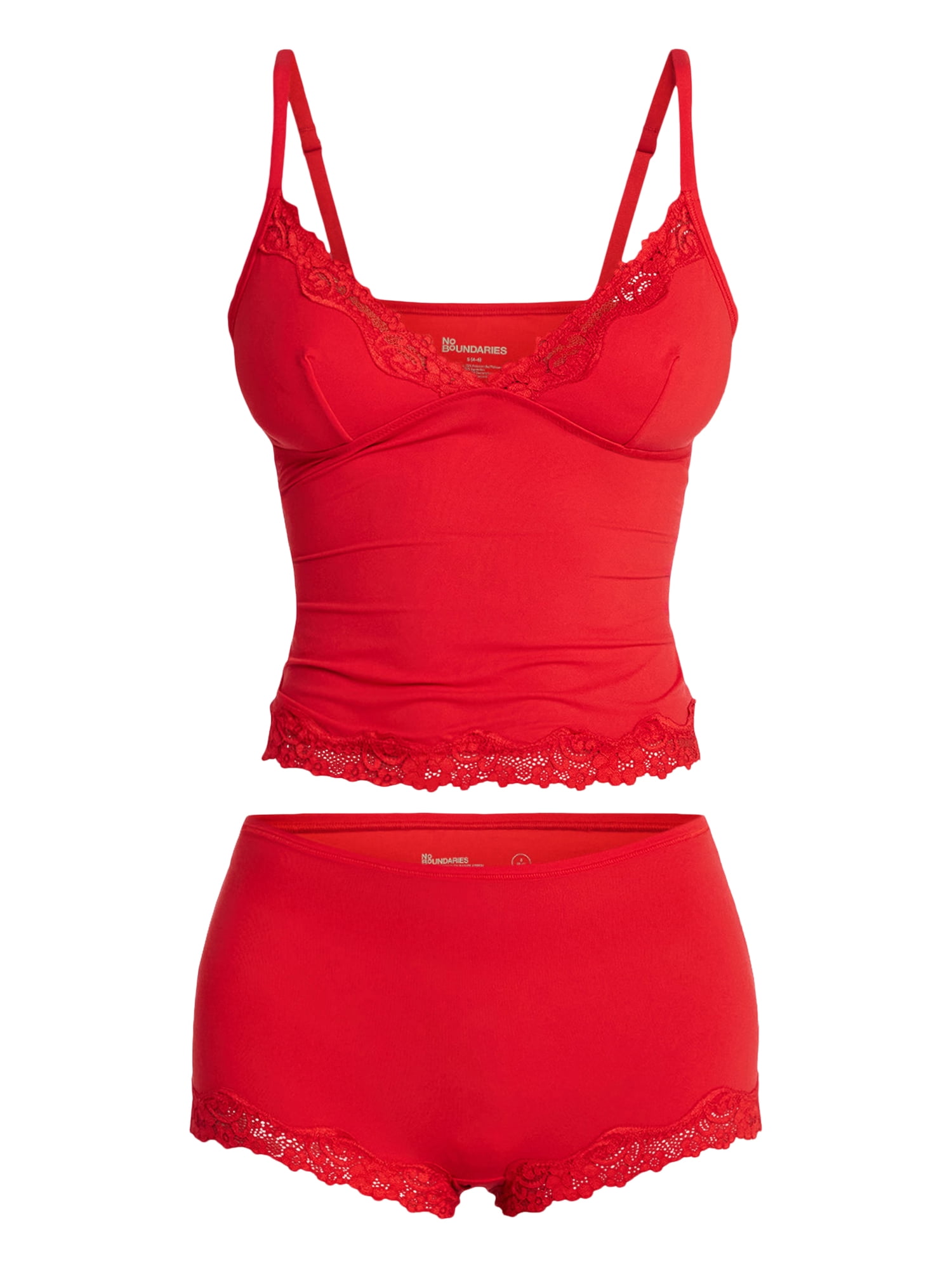 No Boundaries Fit Stretch Lace Trim Cami and Shorts Pajama Set, 2-Piece, Women's XS-XXXL
